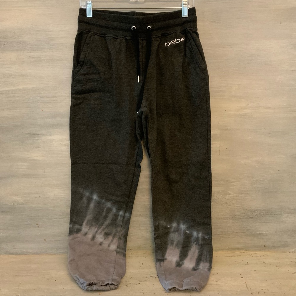 Bebe Gray TieDye Jogger Sweatpants Front Pockets Drawstring Waist Size Medium GC